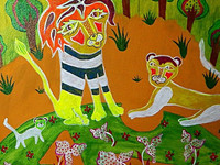 картина, Кузьмина Ольга, Санкт-Петербург, примитивист, лев, акрилом,