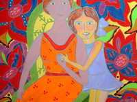 Картина "Мать и дочь", оргалит 30*40, гуашь, акрил, чернила.