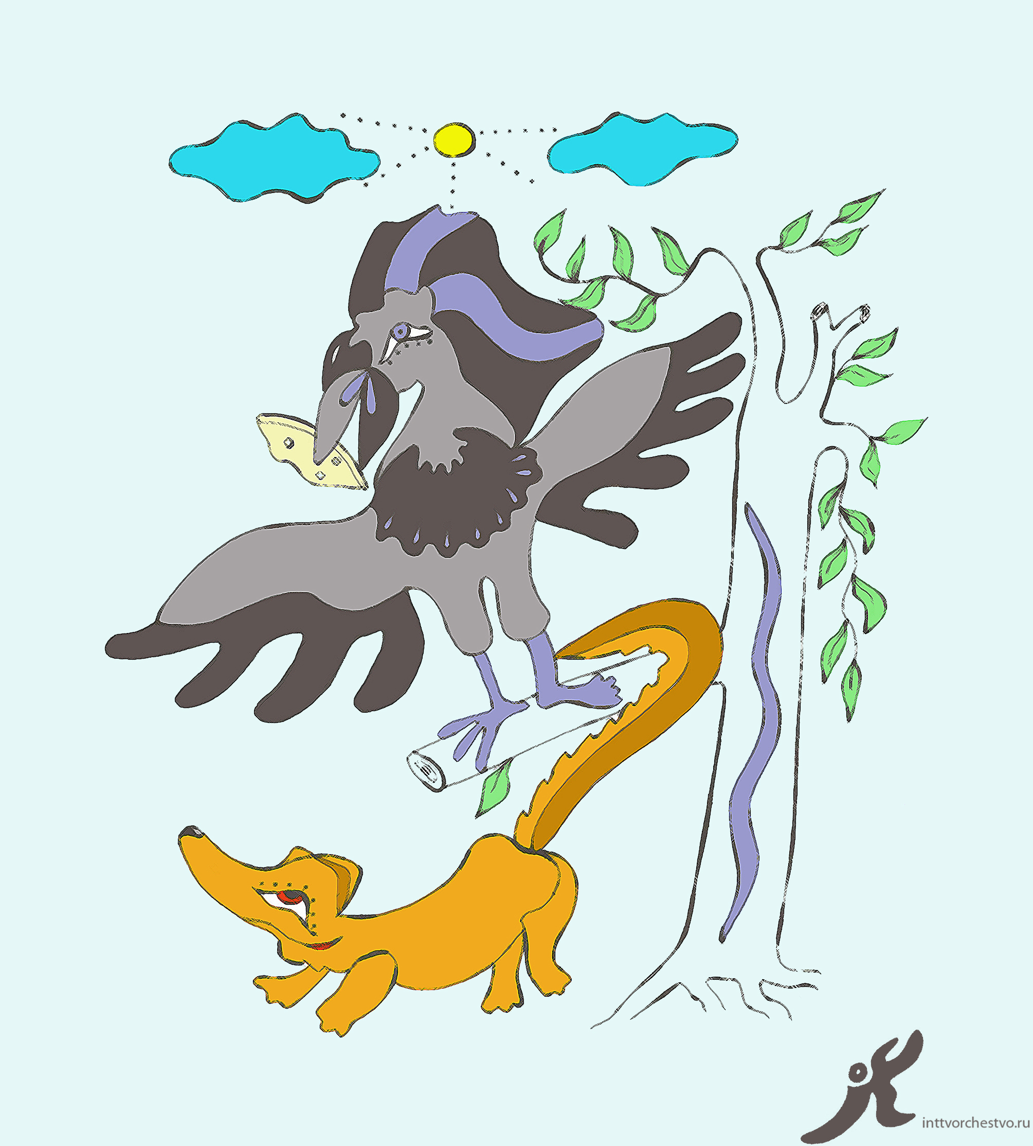 Ворона и лисица рисунок