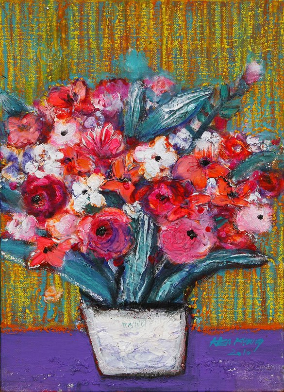 художник Lee Hea Kyoung, цветы, наивное искусство, картины цветы