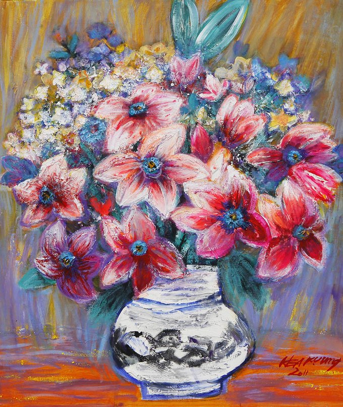 художник Lee Hea Kyoung, цветы, наивное искусство, картины цветы